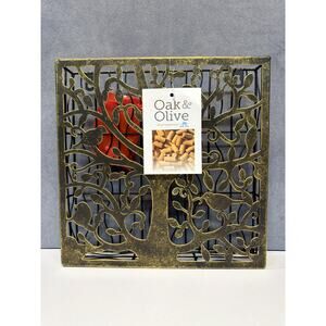 Metal Oak & Olive Cork Caddy NWT Tree of Life Design 12” x 12” Square